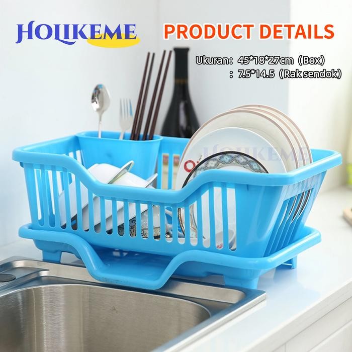 Rak susun Tempat Rak Pengering Piring Plastik Pengering Buah dan Sayur - Biru