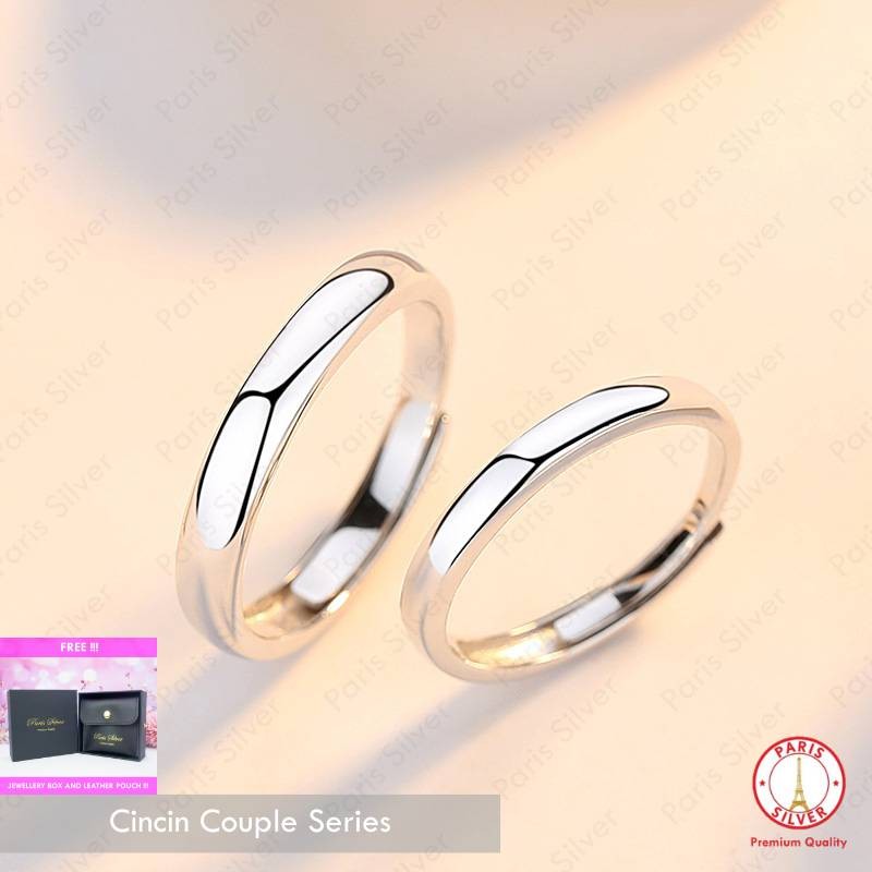 Cincin Couple Polos Perak Asli Model Pria Wanita Silver 925 Lapis Emas Putih Adjustable Pasangan