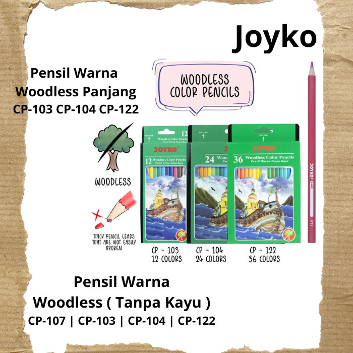 

Pensil Warna Woodless Joyko Tanpa Kayu Pendek & Panjang - CP-XXX