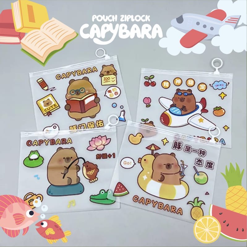 

POUCH TRANSPARAN CAPYBARA ZIPLOCK ZIPPER BAG ZIP LOCK TRAVEL SERBAGUNA LUCU IMUT GEMAS TEMPAT PENSIL WADAH PENYIMPANAN ANAK MURID SEKOLAH ORGANIZE KAPIBARA JENNIE KARTUN CARTOON ANIMASI