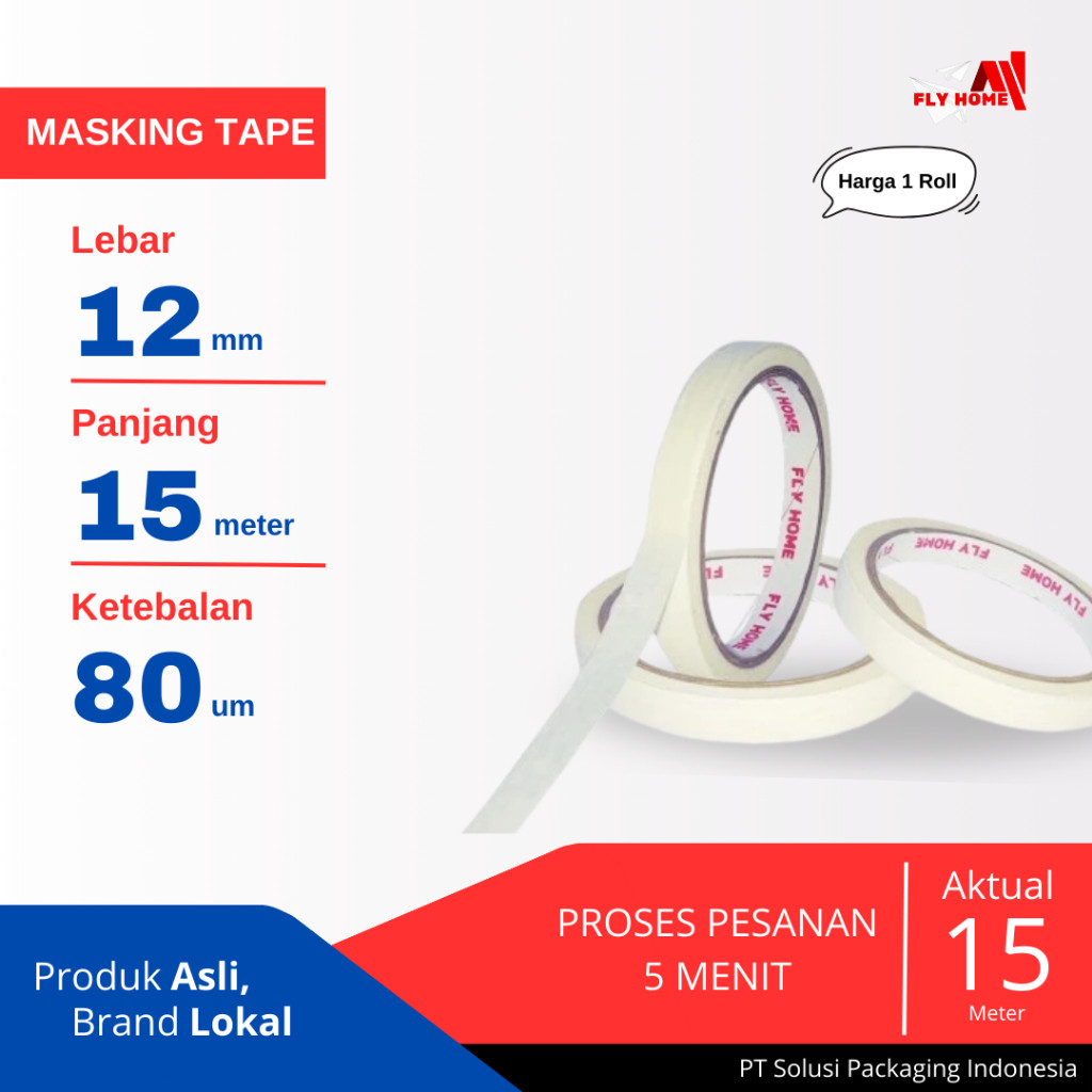 

FLYHOME Lakban kertas 12mm x 15meter masking tape ukuran full
