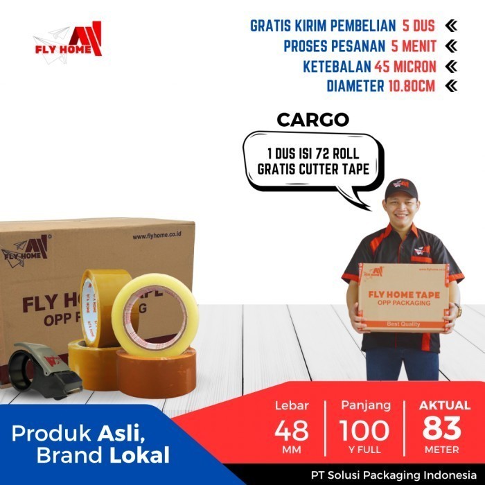 

FLYHOME Lakban bening coklat 100yard 48x100 yard 1dus 72roll ukuran FULL CARGO
