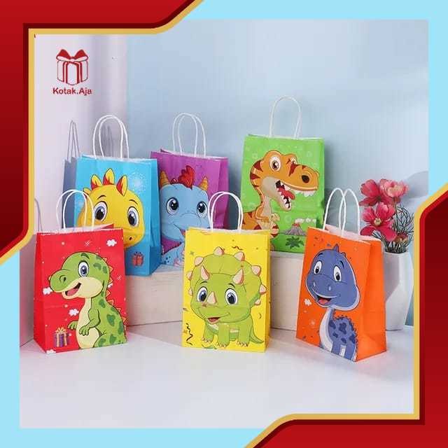 

Paper Bag Kraft / Paper Bag Dino / Goodie Bag Dino / Paper Bag Karakter / Tas Souvenir Dino / Tas Hampers Dino I AK02J7-AK03J7