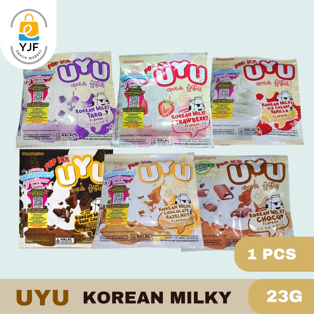 Pop Ice Uyu Korean Milky Drink / Minuman Bubuk Instan / uyu Hazelnut / Matcha / Taro / Choco - 1PCS