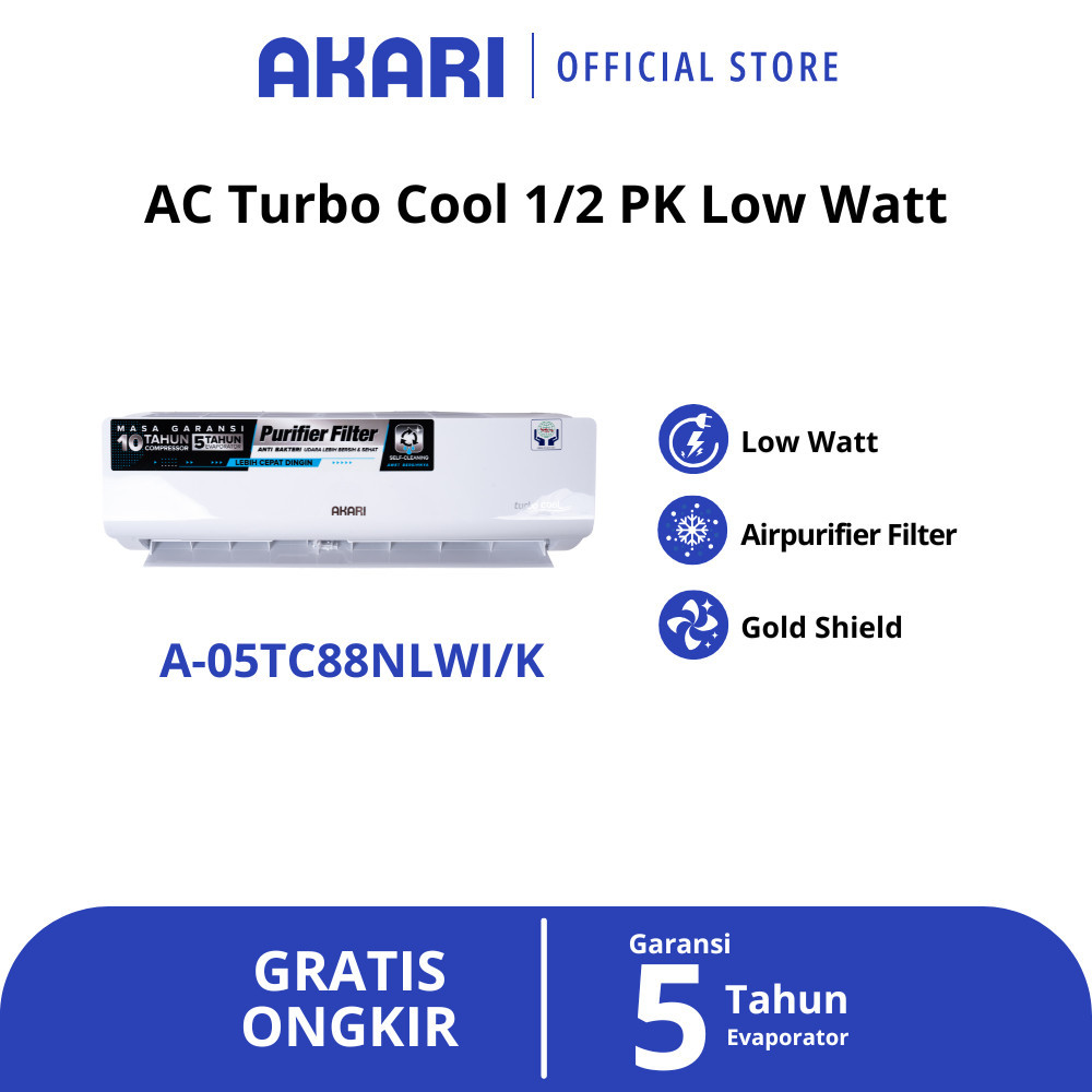 AKARI AC 1/2PK Turbo Cool Airpurifier A-05TC88NLWI/K Low Watt Termurah