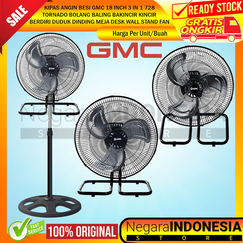 Gmc Desk Wall Stand Fan 18 Inch 3 In 1 728 Kipas Angin Besi Tornado Berdiri Duduk Dinding Meja Angen
