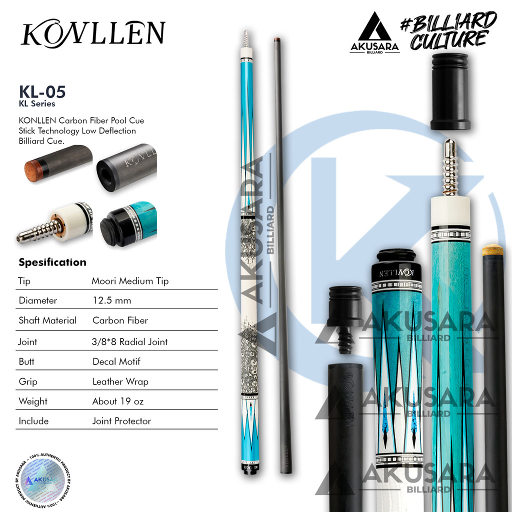 Stik Billiard Konllen KL-05F Stik 12.5mm Carbon Fiber Cue