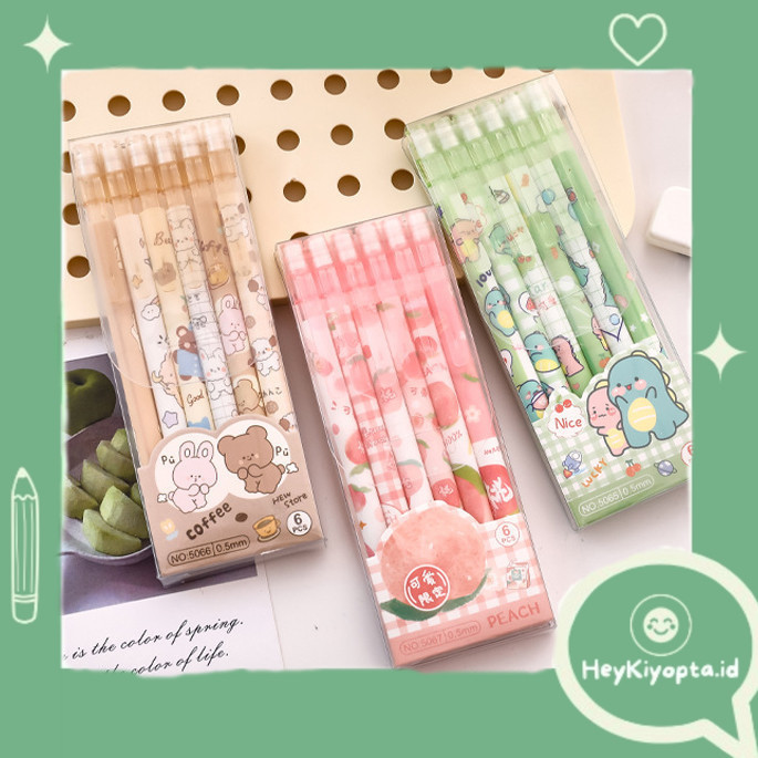 

1 SET 6PCS PENSIL MEKANIK 0.5 MM MOTIF PEACH DAN KARTUN LUCU / PENSIL MEKANIK 0.5 MM MOTIF LUCU PGS