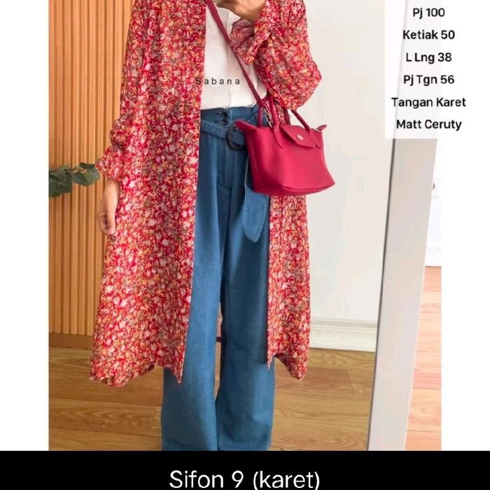 OUTER/CARDIGAN WANITA SABANA LONG OUTER FLORAL Muslim Kardigan Panjang - Sifon 9 karet