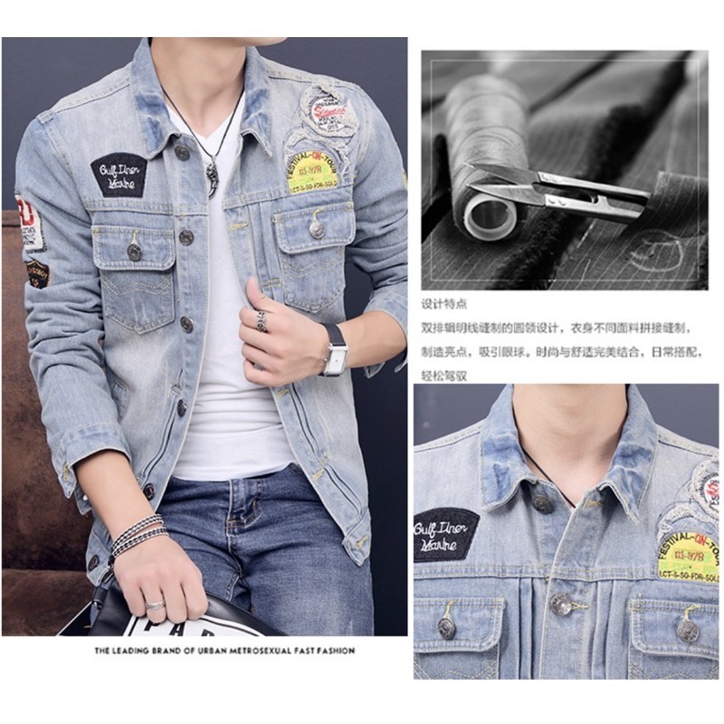 JAKET JEANS PRIA JAKET JEANS EMBLEM TERBARU ATASAN PRIA FASHION PRIA TERBARU JAKET SOBEK JAKET TOPI