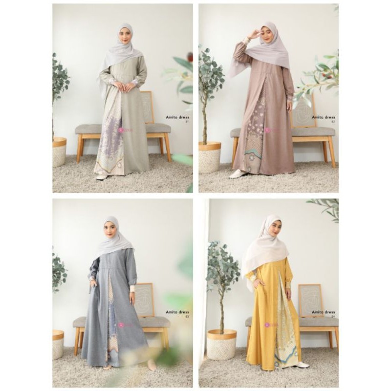 AMITA DRESS By ZIZARA Gamis Motif Bahan Katun Madinah dan Serena Silk Adem Elegan