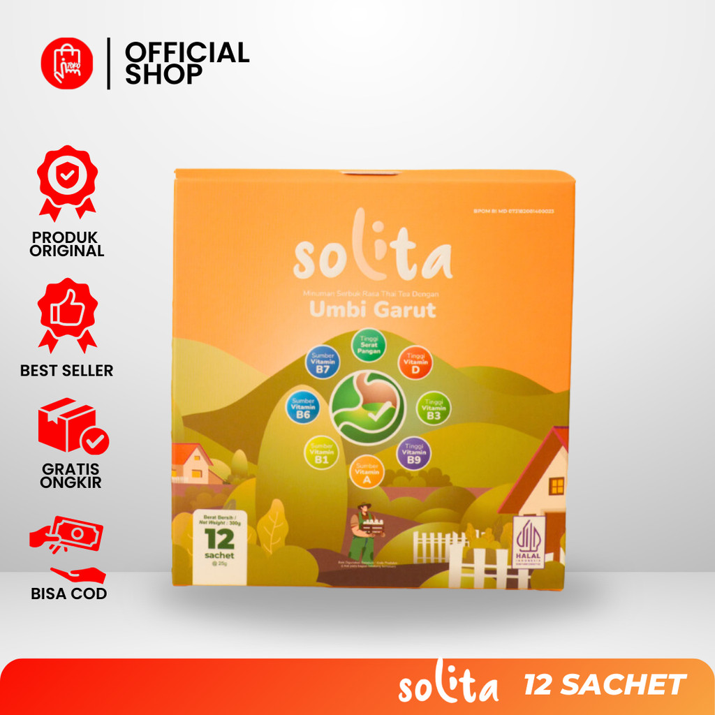 

Solita Minuman Serbuk Umbi Garut Atasi Asam Lambung, Mag, gerd. Thai Tea 1Box isi 12Sachet