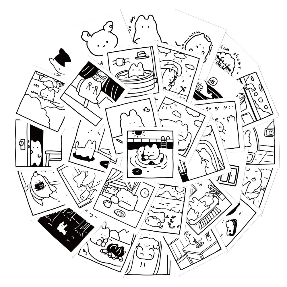 

10/30/40pcs Simple Black White Cartoon Stickers Cute Picture Animal Decals For Kids DIY Phone Notebook Fridge Laptop Toys Gift