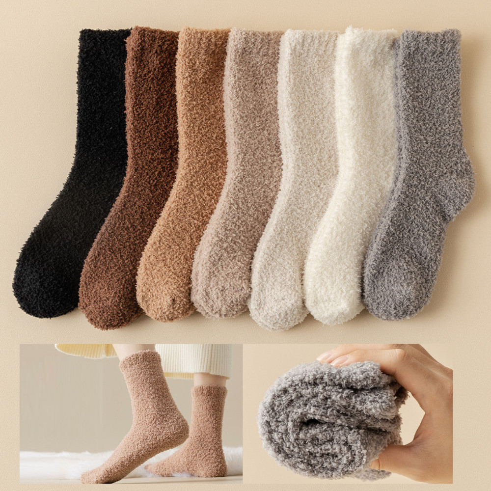 Kaos Kaki Tebal Panjang Wanita Katun Polos Warna Plush Velvet Mid Calf Socks JCKK276