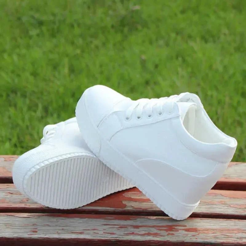 New White Hidden Wedge Heels Sneakers Casual Shoes Woman High Platform Shoes Women's High Heels Wedg