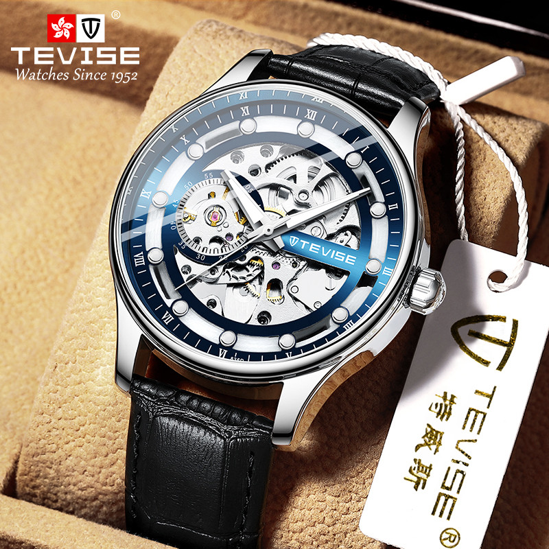 Ｆashion Mechanical Watch For Men Tevise T836d Simple Automatic Wristwatches Mens Leather Waterproof 