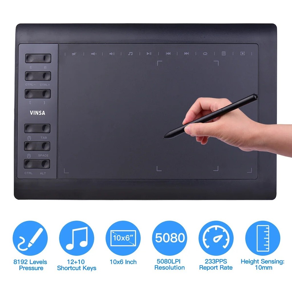 

10x6 Inch Professional Graphics Drawing Tablet 12 Express Keys with for Windows Mac for Painting Designing Online Course