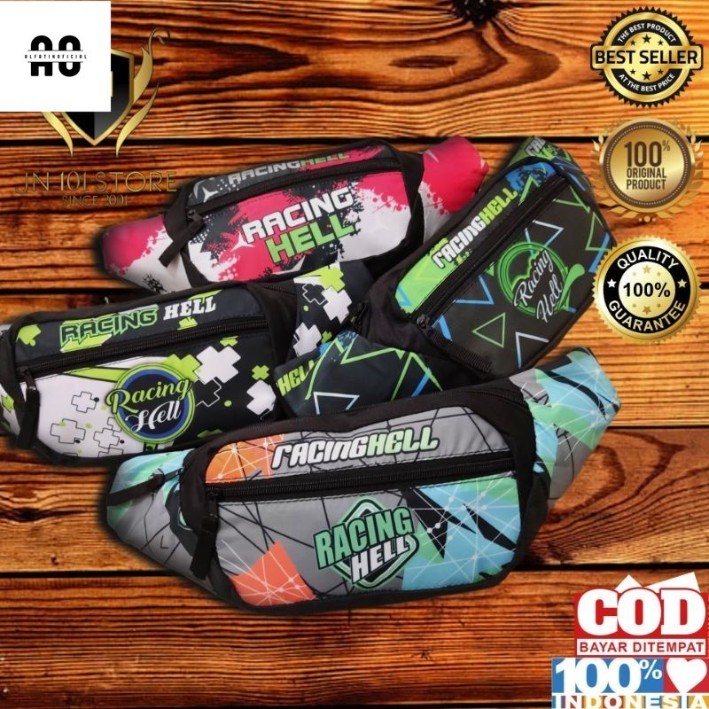 As) COD tas selempang cowok waist bag pria racing hell original murah bahan berkualias Tas Pinggang 
