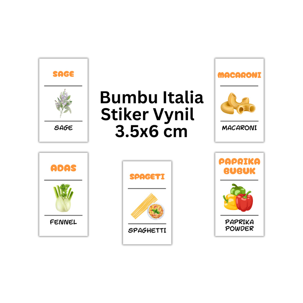 

ELEFANT Label Stiker Bumbu Dapur Custom Masakan Italia Vynil Sticker Warna Botol Rempah Italian Herb Aesthetic Waterproof Tahan Air