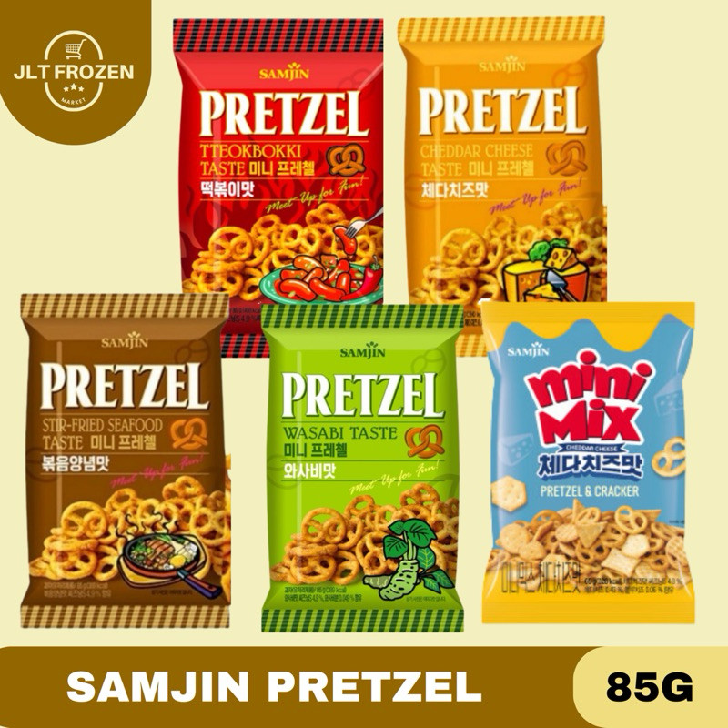 

Samjin Pretzel Snack Korea Pretzel / Tteokbokki / Cheddar Cheese Pretzel / Wasabi / Seafood / Mini Mix Cheddar Cheese - 85g