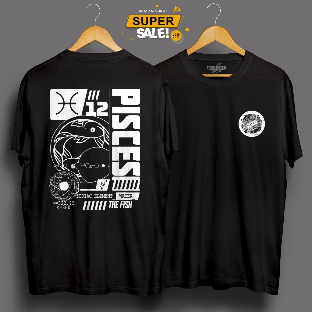 ARTAKAOS- Tshirt Baju kaos ZODIAK PISCES kaos Pisces /kaos zodiak/kaos distro keren/kaos unisex pria