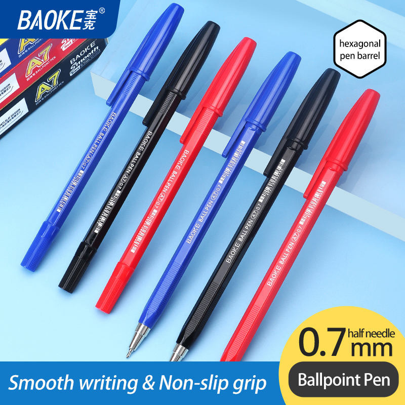 

Baoke Pulpen Ballpen 0.7mm Hitam Merah Biru Ujung Setengah Jarum Ballpoint Bolpen Bolpoin Pena Gel A7