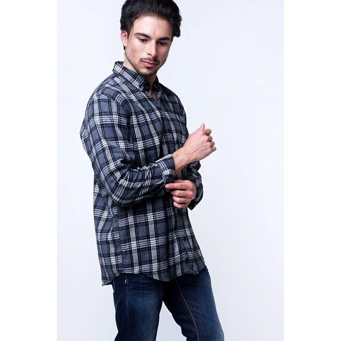 Bombboogie Kemeja Pria Flanel Larkin Grey Black 24809B5GB