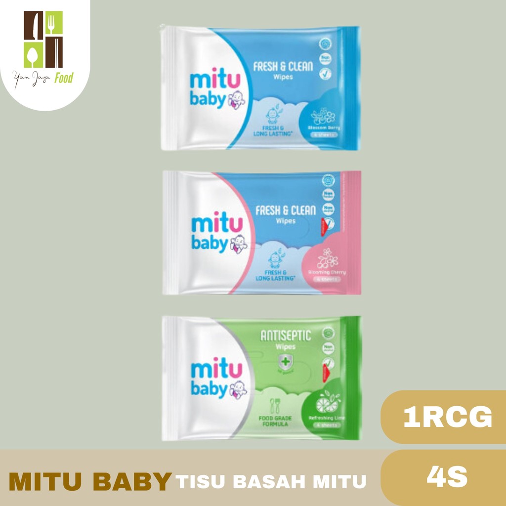 Mitu Baby Tissue Basah 4s / Fresh & Clean Baby Wipes Kecil isi 4 Sheets / Mitu Baby Tisu Basah Mini 