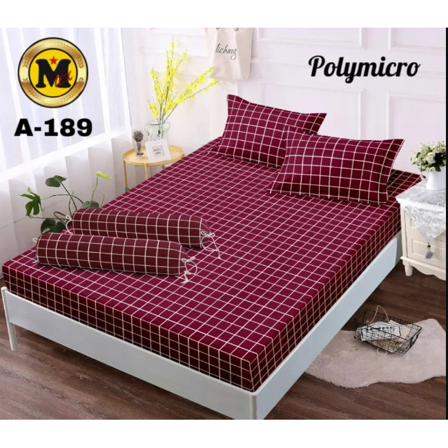 sprei kotak kecil maroon