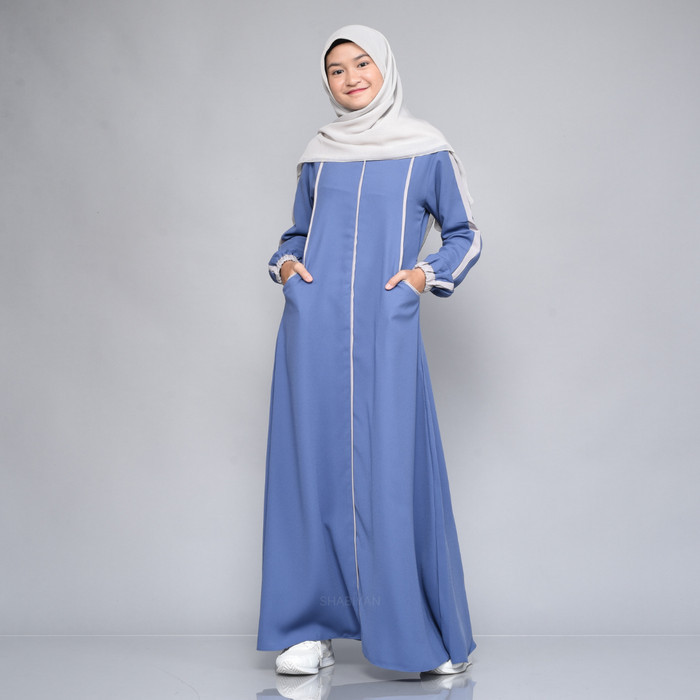 ⋆⋆NEW PROMO⋆⋆ -[Limited Stok] SH 366 Gamis Anak Remaja Moscrepe Polos By Shabiyan - Denim, M = LD 10