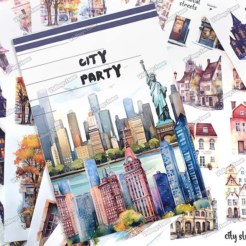 

20Sheets City Party Sticker Books Building House Paper Decorative Stickers for Diary Scrapbooking Travel Handbook
