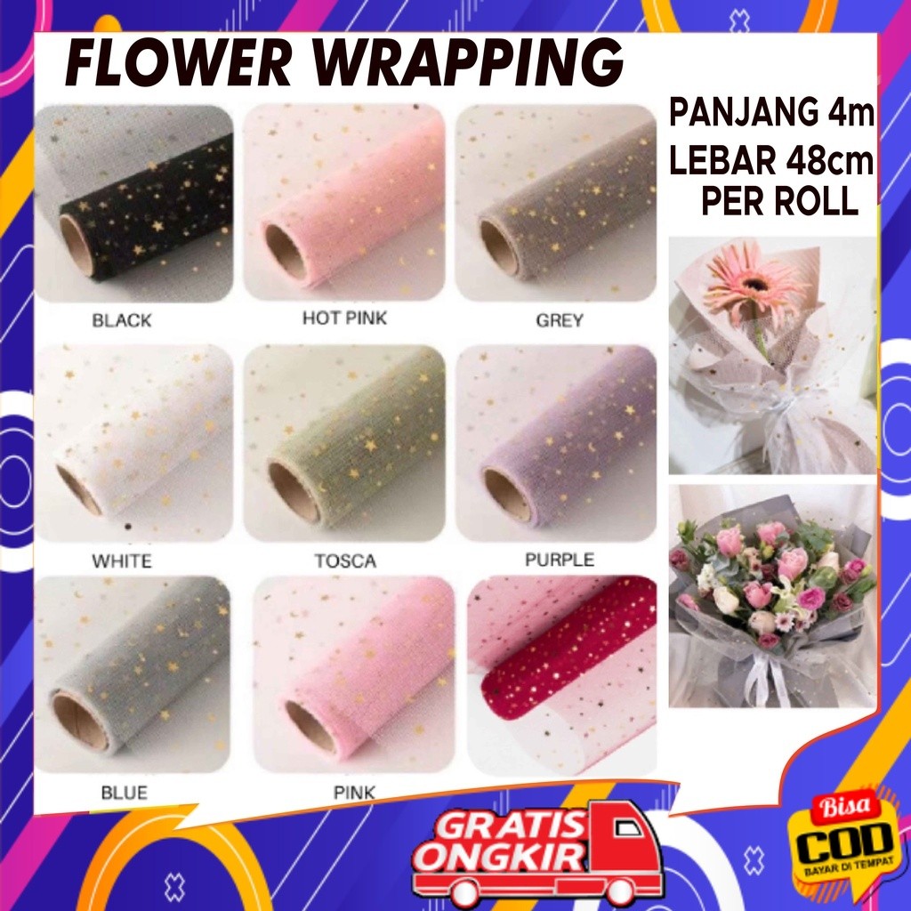 

COD Flower Wrapping Paper / Kertas Buket Jaring Roll Pembungkus Bunga Hand Bouquet / kertas cellophane KB47