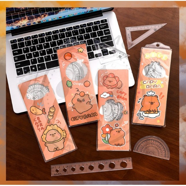

Penggaris Set Fashion Ruler / Ruler Set 4 Akrilik Motif Kapybara Lucu Berguna Import