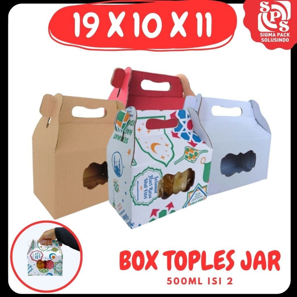 

Box 19x10x11 Jinjing (KUKER TOPLES JAR 500 ml Isi 2) Gable Box Toples_Tabung Kardus Kue Kering / Idul Fitri /Hampers / Lebaran / Gable Box Polos/Motif MEDIAKIT IDN
