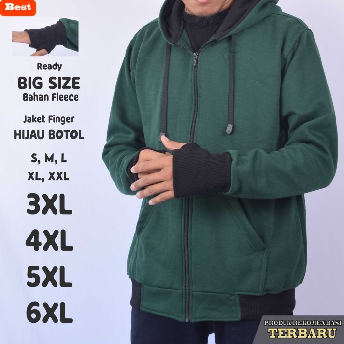hoodie pria keren Jaket Hoodie Pria Finger Hijau Botol Big Size - Hijau Botol, S