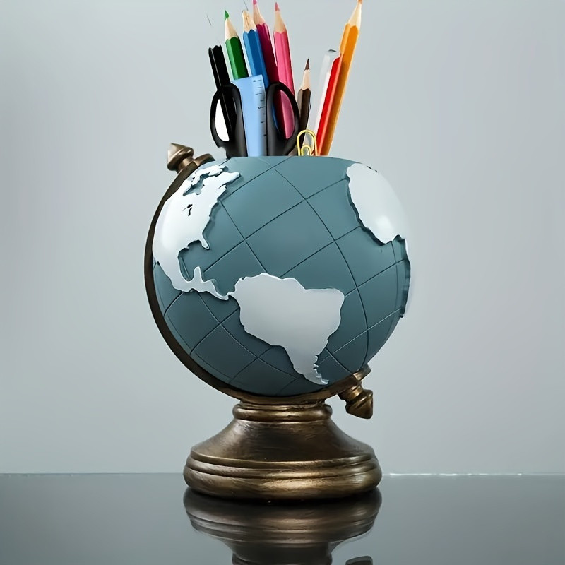 

Creative Globe Pen Holder Resin Desk Organizer for Office and Home Decor Unique Geographic Pen and Pencil Storage