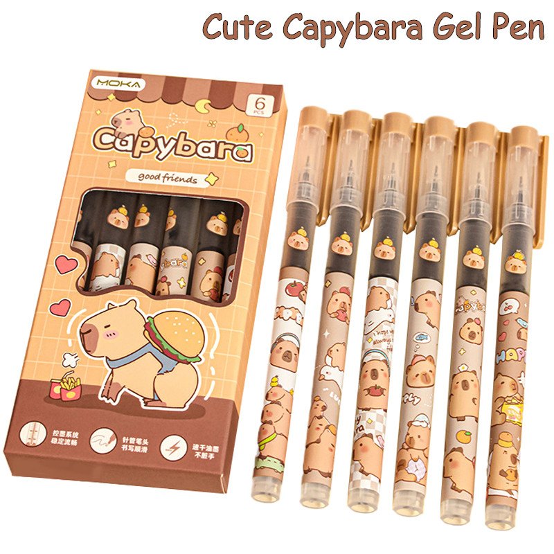 

6Pcs Kawaii Capybara Gel Pens Writing Smooth Black Ink Pens Office Accessories School Student Teacher Gift Aesthetic Stationery