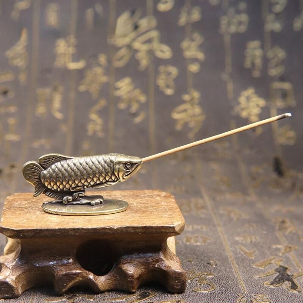 

Pure Copper Arowana Incense Burner Table Ornaments Office Desk Decorations Accessories Vintage Brass Animal Lucky Fish Figurines