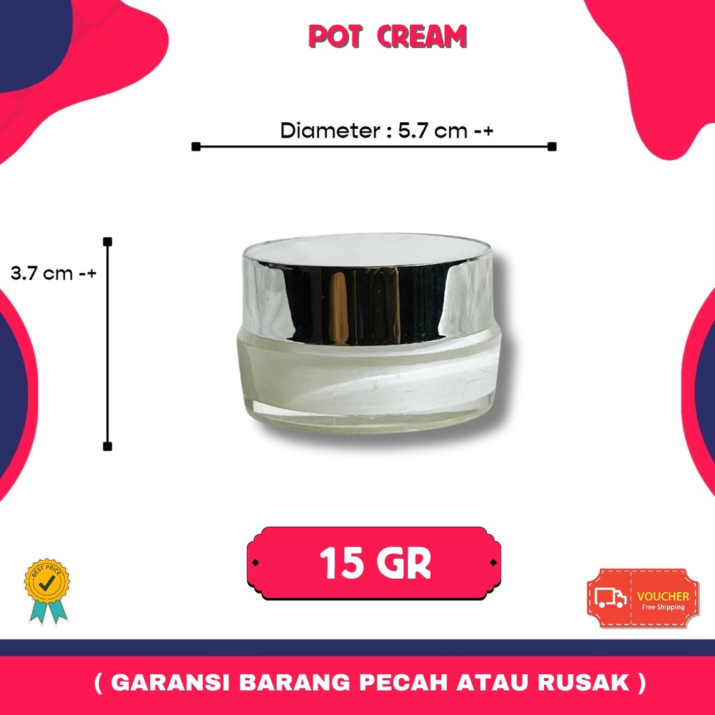 Pot Cream Acrylic Luxury 15gr Putih Silver | Pot Cream Akrilik Kosmetik Skincare 15 gram