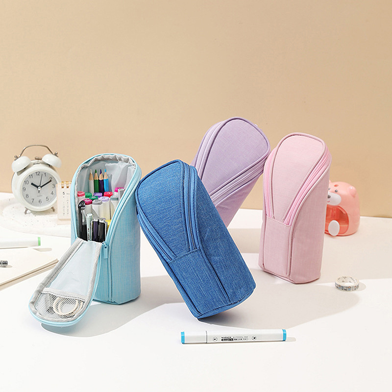

Standing Pencil Holder Large Capacity Multi-function Pen Bag Zippered Durable Vertical Pencil Case School/Office Supplies