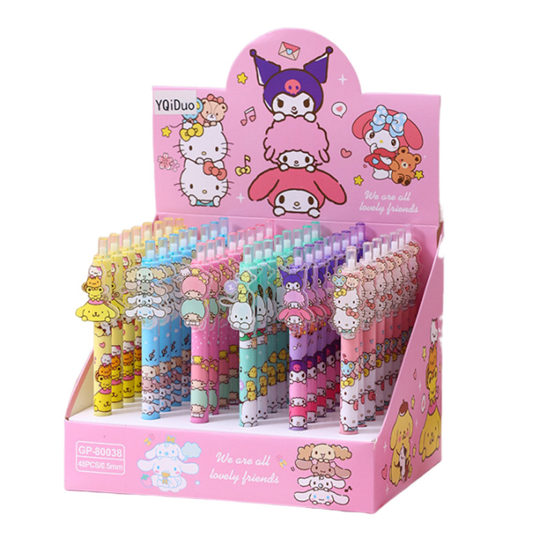 

Sanrio Hello Kitty Gel Pen 48pcs Cartoon New Cinnamoroll Melody Acrylic Patch Writing Pen 0.5 Black Student High Value Gift Pen