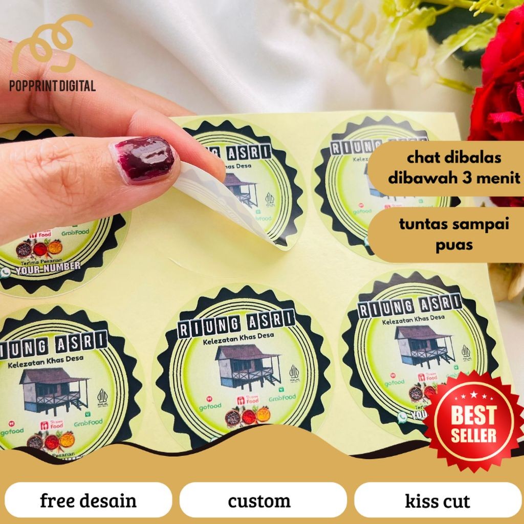 

PopPrints 5-8 Ready Cetak Sticker Murah Label Ruman Makan Free Desain Warung Nasi Restoran Custom