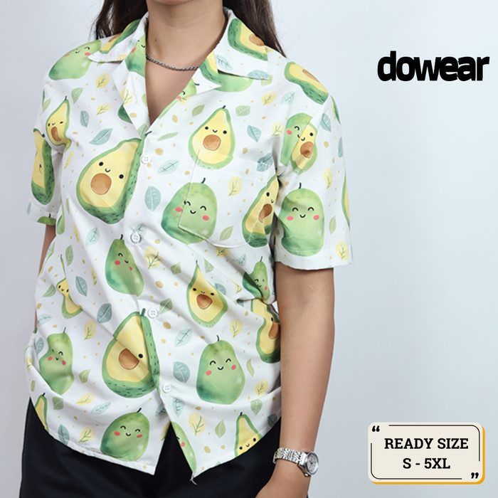 Hem Baju Kemeja Santai Jumbo Pria Wanita Gambar printing Hawaiian Lengan Pendek ALPUKAT HAPPY 178  L