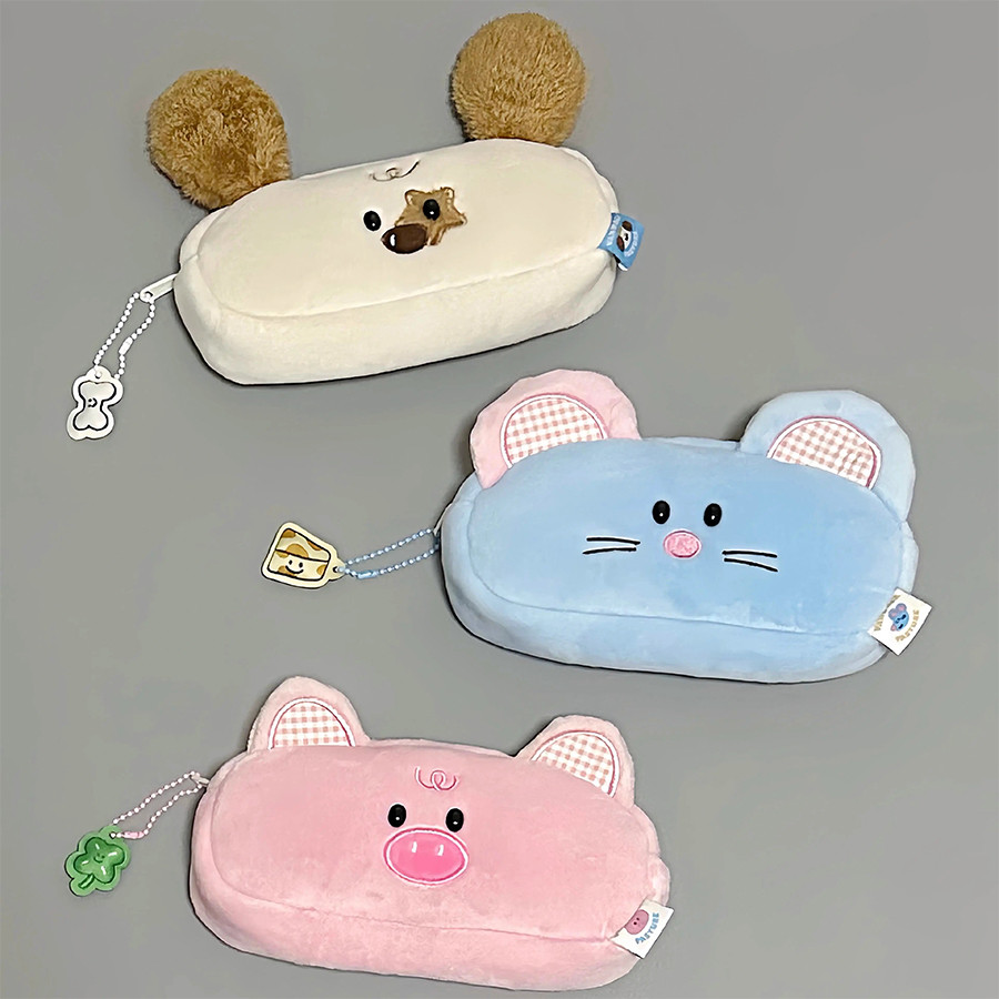 

Plush Animal Stationery Pouch Women Cute Dog/cat/pig Plush Pencil Case Ladies Cosmetic Bag