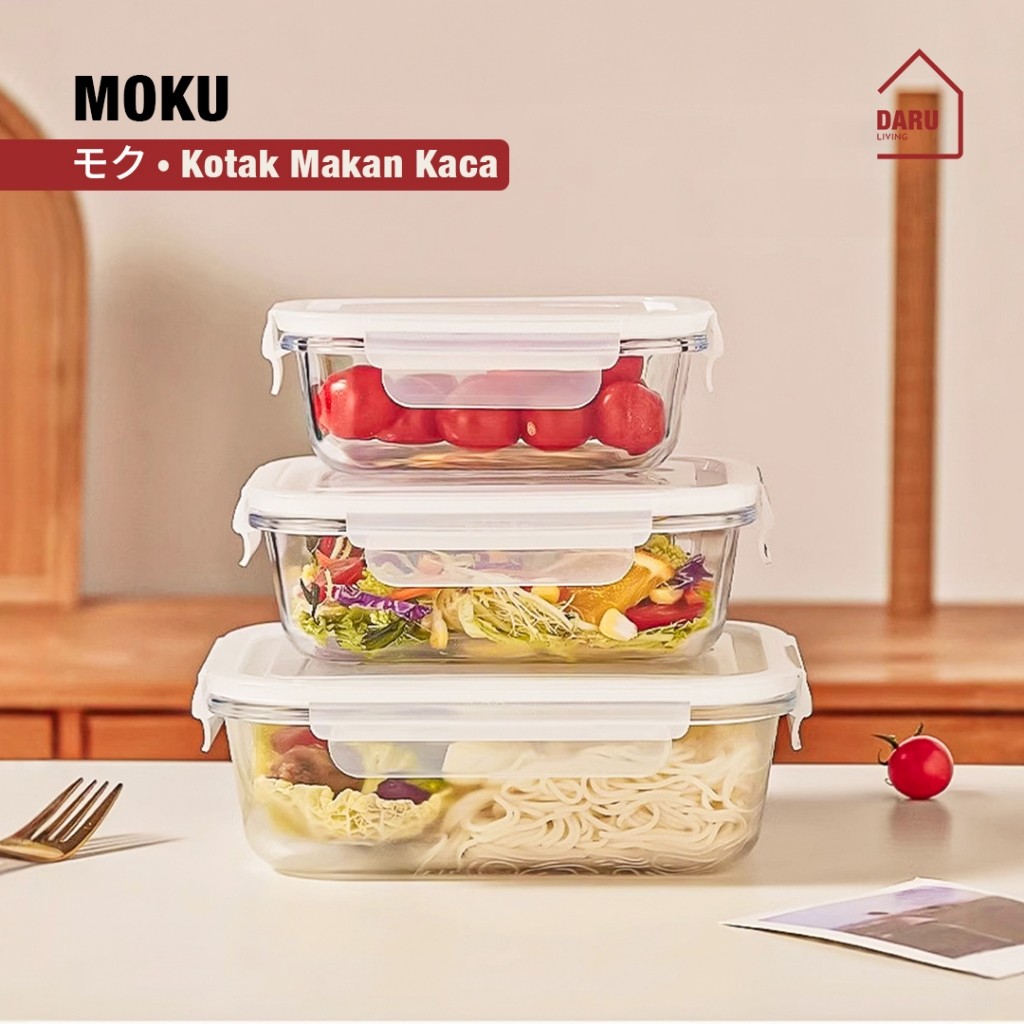 【DARU】 MOKU -  Lunch Box Kotak Penyimpanan Makan Bahan Kaca Microwave Oven Safe Bersekat /Lunch box 