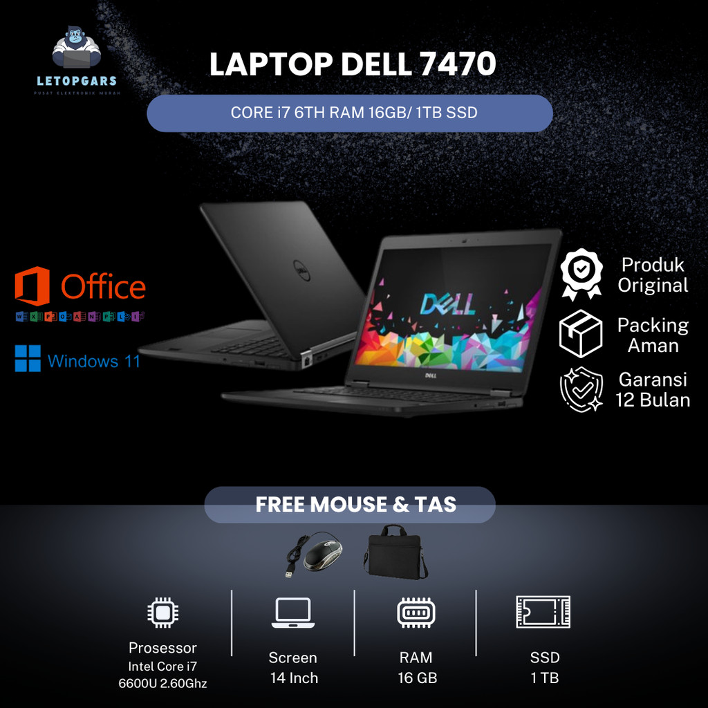 Laptop Dell Latitude E7470 Core i7 6600U 2.60Ghz Gen 6th Ram 16GB/512SSD