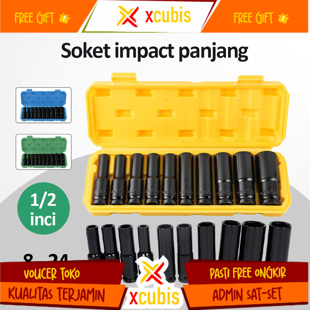 Kunci shock Impact socket set/Impact sock impact wrench Mata 10Pcs Mata Socket 1/2‘’ 8-24mm Impact K