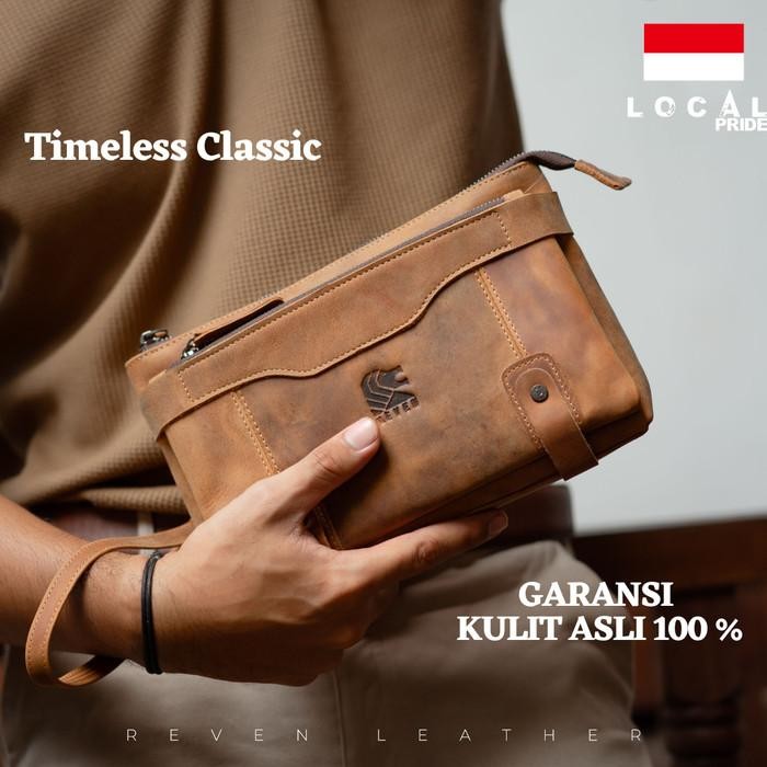 Tas Tangan Pria Branded Kulit Sapi Handbag Asli Tas Tangan Clutch Leather Reven Lisbon Original Prem