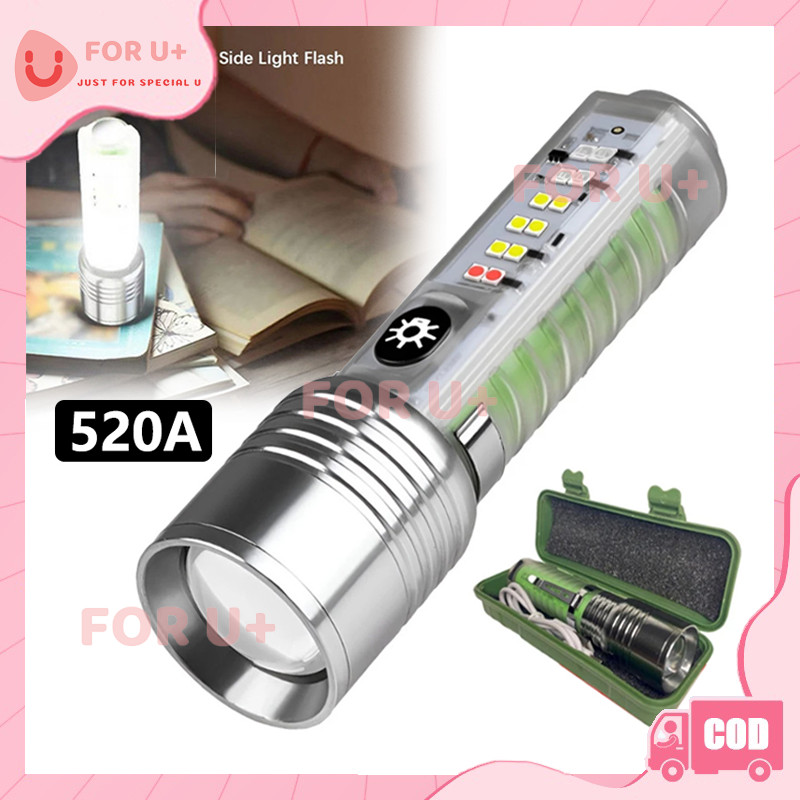 Senter LED Magnet / Flashlight 520A / Senter Mini Swat LED Bisa Zoom Lampu Mini