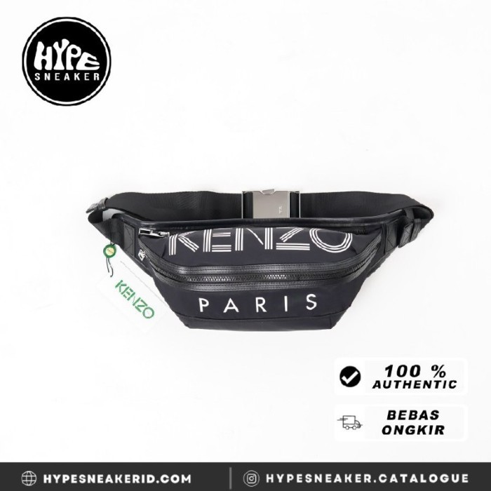 Tas KENZO PARIS TEXT WHITE BLACK WAIST BAG - 36X16X8CM 100% ORIGINAL - 36X16X8CM
